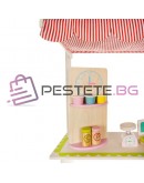 Дървен магазин за деца с касов апарат и плодове и зеленчуци